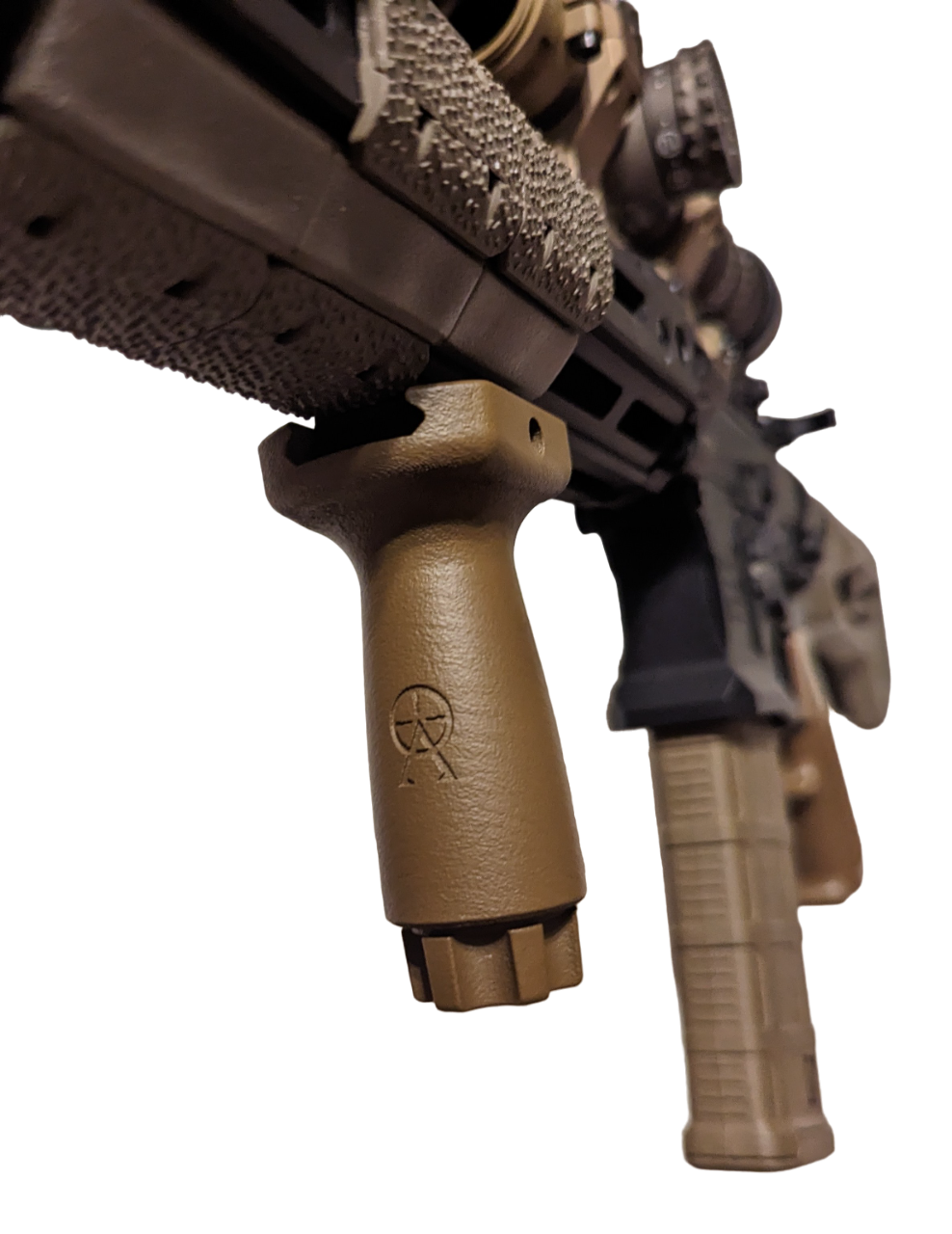 Strike Industries Angled “STRIKE FDE” Tan Vertical Grip with Cable