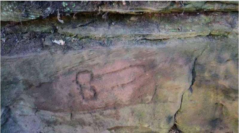 Phallic graffiti from A.D. 207 that was discovered at a quarry near Hadrian’s Wall by archaeologists from the University of Newcastle. Image: University of Newcastle