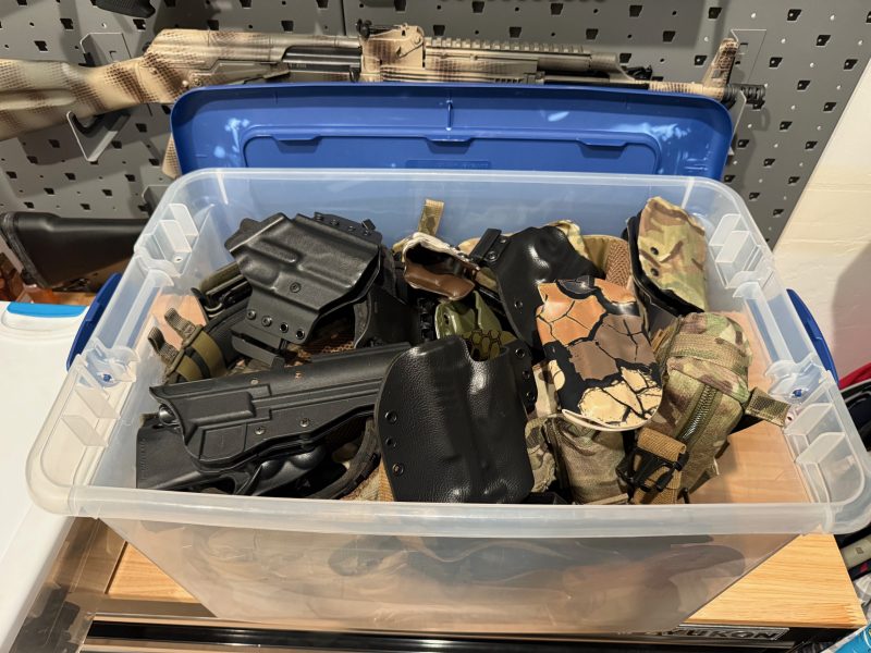 Gun Closet Holsters and other soft gear very much not organized.