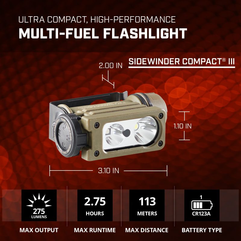 Graphic illustrating features of the Sidewinder Compact III light 
