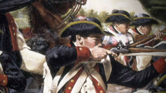 Historical painting of a battle at Lexington Concord.