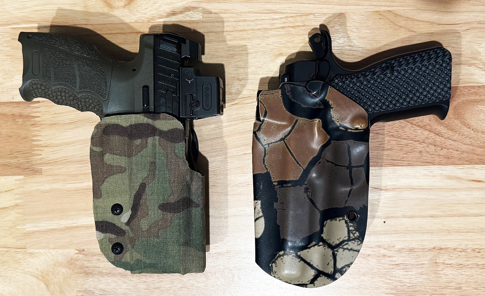 MultiCam Cordura holster compared to a custom Kydex holster print. 