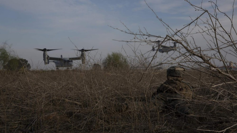 U.S. Marine - MARPAT camo blends well in brush. 
