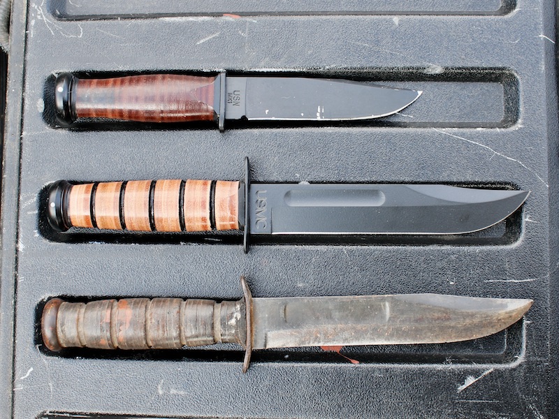 Two recreations of the old Ka-Bar designs for the MK1 and the USMC, and an old MK2. The MK1 is much more of a utility knife than a fighting knife.