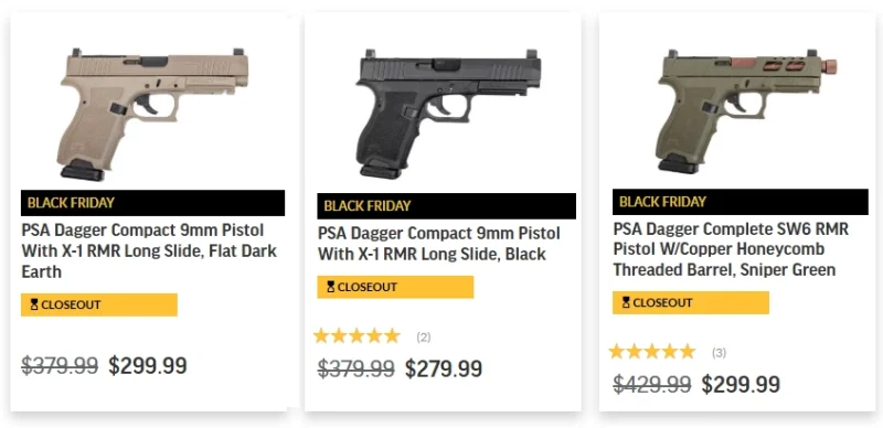 The PSA Dagger, PSA Dagger compact, and other DIY gun build parts are available at far below regular pricing at the PSA Black Friday sale.