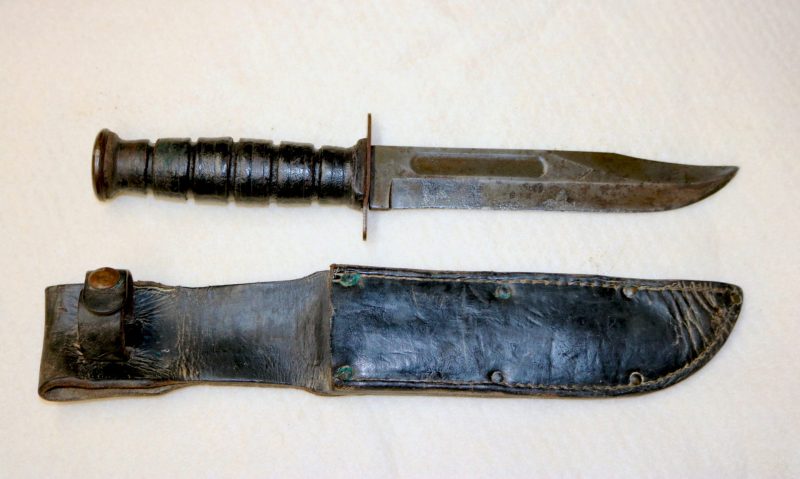 Marine combat knife (USMC Ka-Bar) and sheath donated to Georgia Historical Society. 