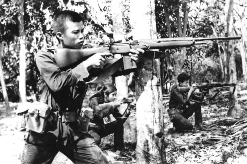 National Liberation Front irregulars (Viet Cong, or VC) training with a variety of rifles.