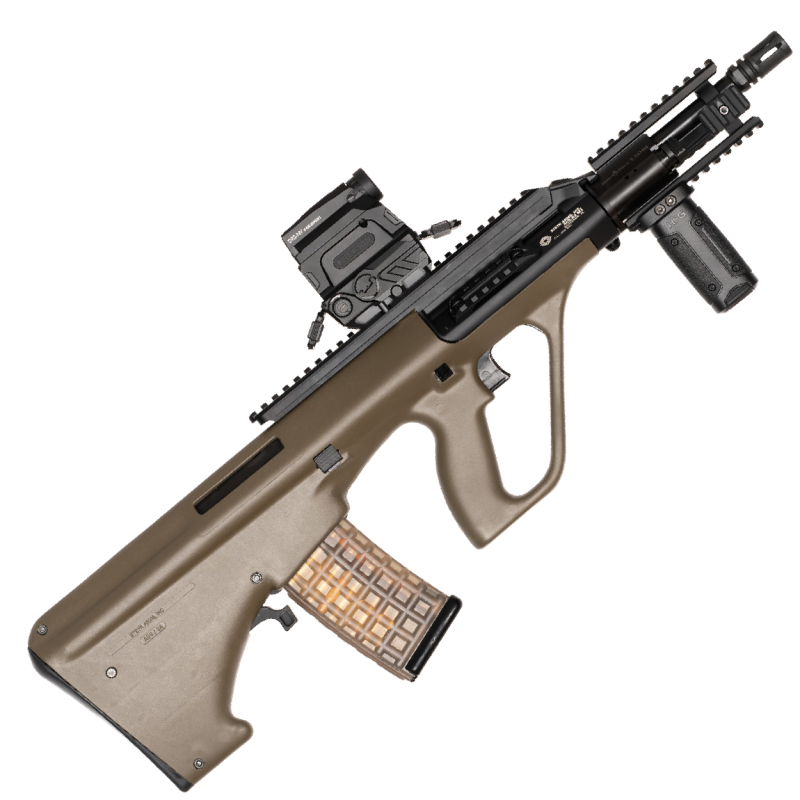 Steyr AUG with Heresy Designs modernized barrel forend package.