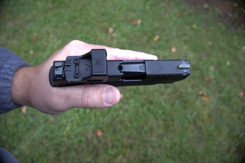 top of the vortex defender ccw optic mounted on the springfield hellcat