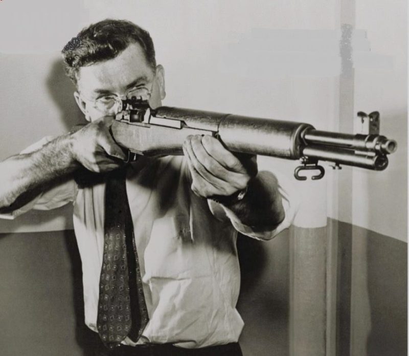John Garand (John C. Garand) and his invention: the M1 rifle. 