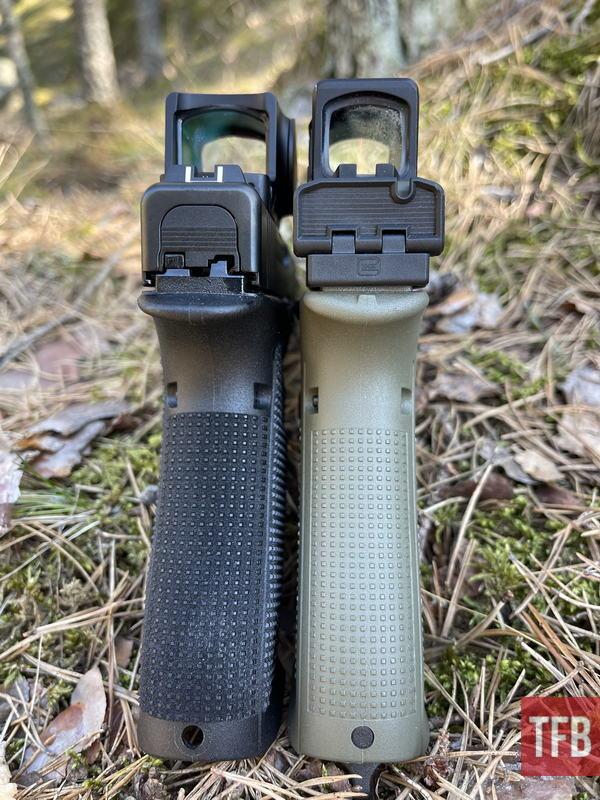 tb review glock 17 gen6 first 1 000 rounds, The black gun is a Glock 17 Gen 6 green one is a G45 Gen5 COA Hunter Edition