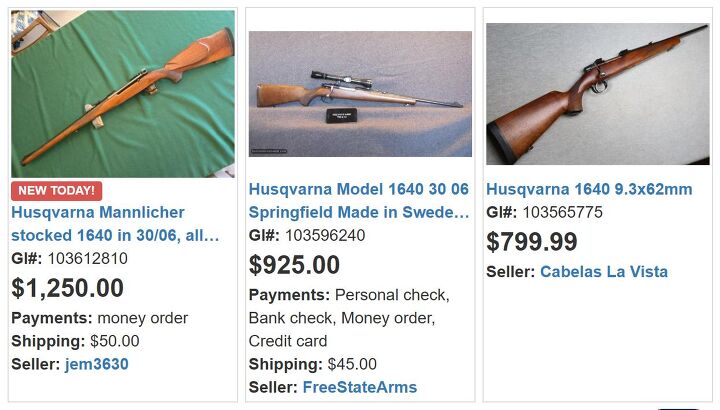 Current listings on GunsInternational show prices for various grades.