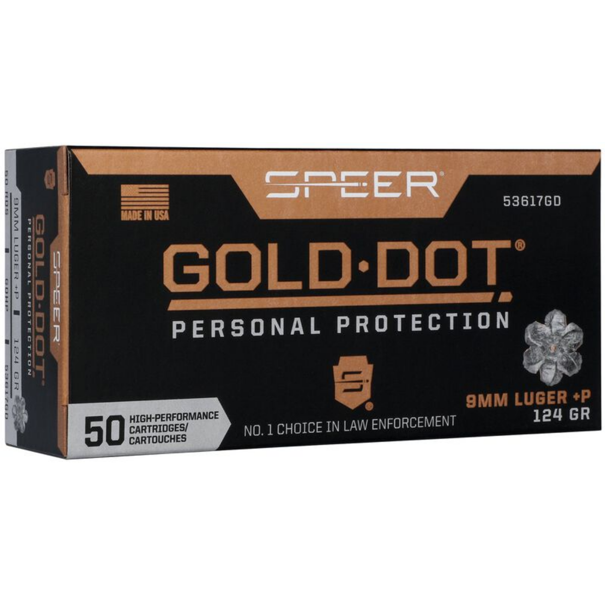 Speer Gold Dot Personal Protection 9mm Luger +P Ammo 124gr HP 50 Rounds