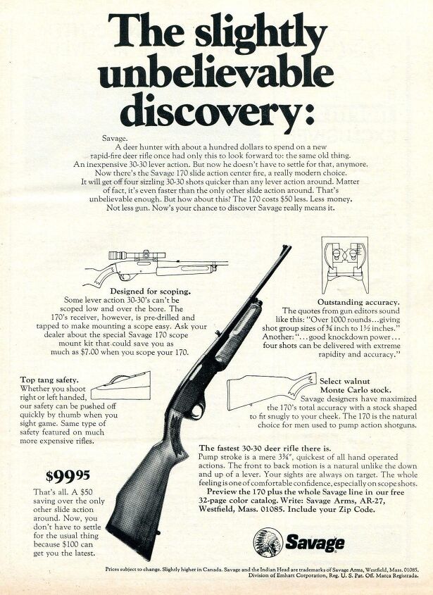 The gun mag editors of the 1970s shot the Savage 170 far better than I did. Note the amusing crowing about the savings of “as much as $7.00” thanks to the drilled-and-tapped receiver.