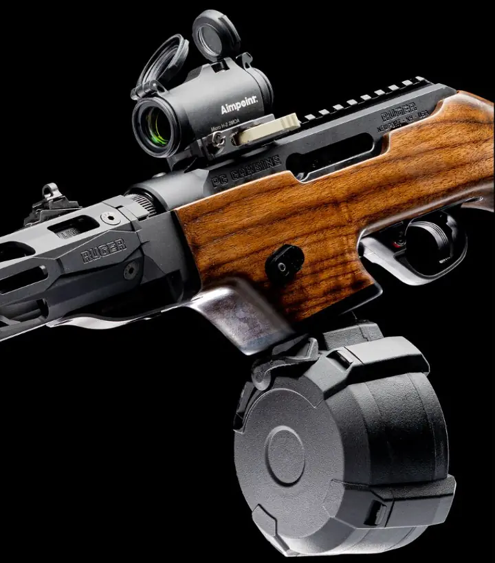 potd ruger pc carbine with custom wood stock and aimpoint micro h 2