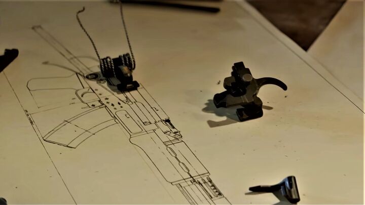 why do movie armorers and consultants make mistakes my experience, Still from the movie with a drawing of the AK Type 3 which was developed in 1955