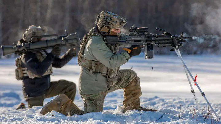 socom wants an ultra light machinegun what options do they have, U S Marine Raider at the ARCTIC EDGE 2026 exercise in Alaska with MK 46 Photo by Staff Sgt Ashley Low
