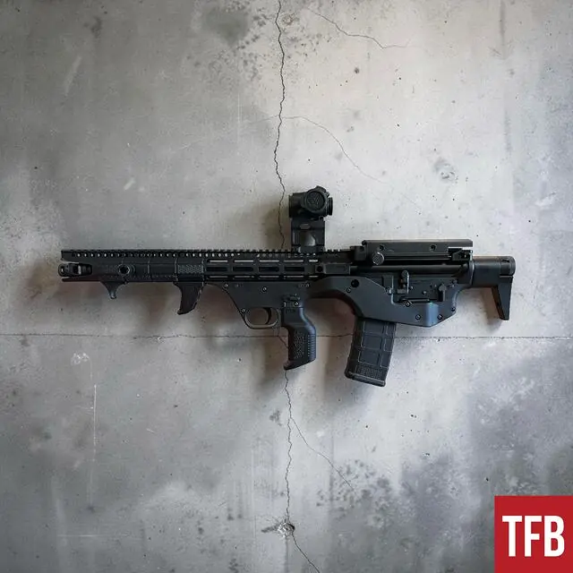 truck guns part 4 bullpups, Reap Weaponry chassis w Midwest Industry AR15 Deadfoot Arms stock and BCG Devil Dog Tactical Hard Charger charging handle SwampFox Raider 1x Prism